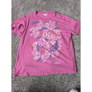 Isabel Marant Etoile Pink Graphic Word Print Slub Cotton T-Shirt Size L